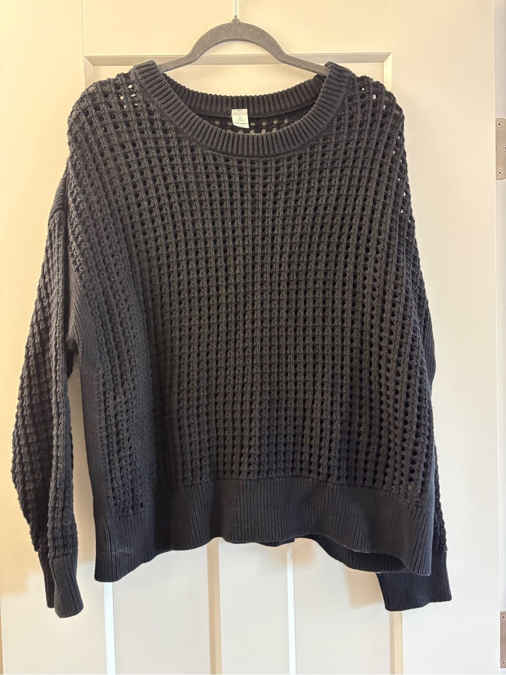 Old Navy Black Open-Stitch Crewneck Sweater